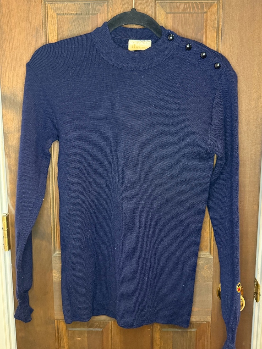 Vintage Busnel Navy Blue Shoulder Button Knit Sweater - Made in France 100% Wool